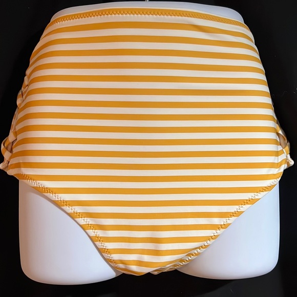 GAP yellow/white nautical striped high waist bottom w/X-peak-a-boo sides-NWT - Picture 2 of 10